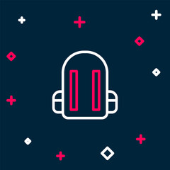 Poster - Line School backpack icon isolated on blue background. Colorful outline concept. Vector