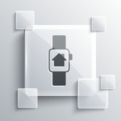 Poster - Grey Smart home with smart watch icon isolated on grey background. Remote control. Square glass panels. Vector