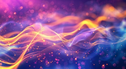 Wall Mural - Abstract background with blurred colorful light waves and smoke, glowing of blue and yellow colors.