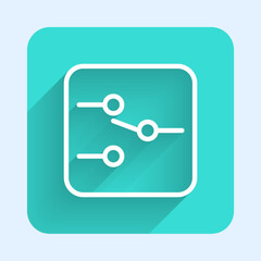 Poster - White line Switch in electronic circuit icon isolated with long shadow background. Green square button. Vector