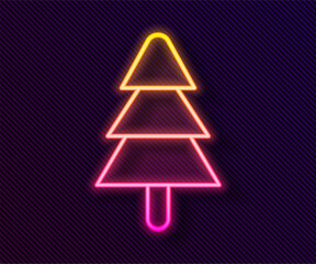 Poster - Glowing neon line Tree icon isolated on black background. Forest symbol. Vector