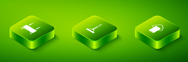 Poster - Set Isometric Antenna, Cloud technology data and Router and wi-fi signal icon. Vector