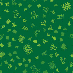 Poster - set line financial growth increase, calculator and atm and money on seamless pattern. vector
