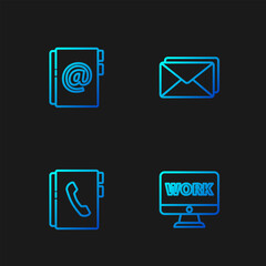 Poster - Set line Monitor with text work, Address book, and Envelope. Gradient color icons. Vector