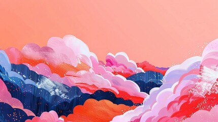 Poster -   Pink, blue, red clouds, pink sky