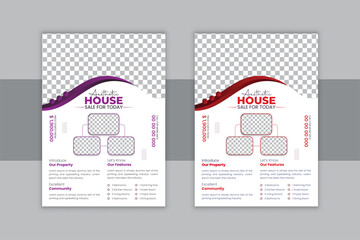 modern real estate business flyer design, two colors, vector design template, a4 size, shape layout,