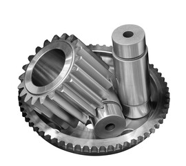 Poster - A gear is shown with a silver and black color. The gear is surrounded by other gears and is placed on a transparent background