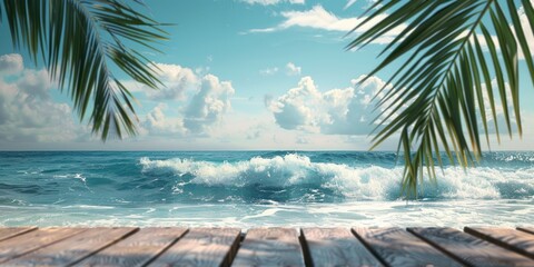 Wall Mural - wooden deck overlooking ocean