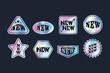 © Felizlalala - Y2k holographic stickers set. NEW text for Sale label tags.  Retro gradient foil shapes and futuristic labels.