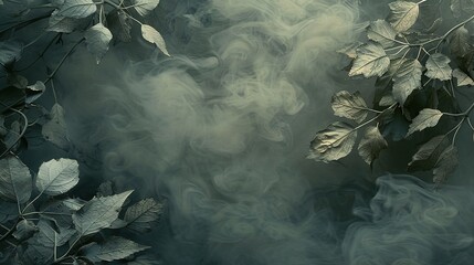 Wall Mural -   A monochrome image of a leafy plant emitting smoke from both ends of its foliage