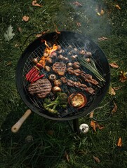 Wall Mural - Grill with Meat and Vegetables