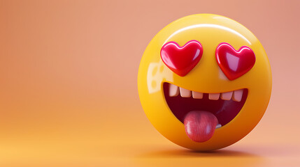 a digital emoji with a yellow face, two large red hearts for eyes, and an open smiling mouth displaying teeth and tongue