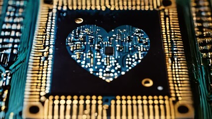 Poster - A heart is displayed on a computer chip