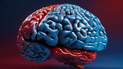 Aufkleber - A man's brain is shown in a blue and red color scheme