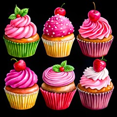 Canvas Print - set of cupcakes with frosting