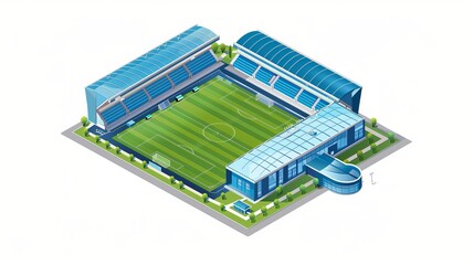 Wall Mural - Isometric vector illustration of a soccer field stadium building designed for football sports and isolated on a white background