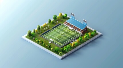 Wall Mural - Isometric vector illustration of a soccer field stadium building designed for football sports and isolated on a white background