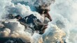 © buraratn - Portrait of a man with mountain peaks and clouds, blending natural grandeur and human presence in double exposure