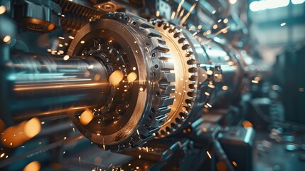 Sparks flying on automated machinery at a factory illustrating industrial processes and manufacturing automation