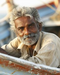 Canvas Print - Portrait of an old man with white hair and beard. AI.