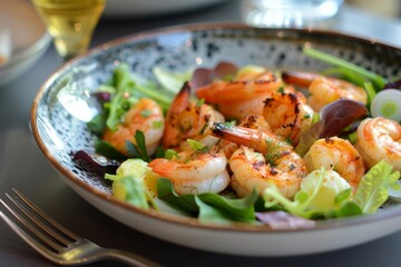 Wall Mural - Salad with Scallops and Tiger Shrimp