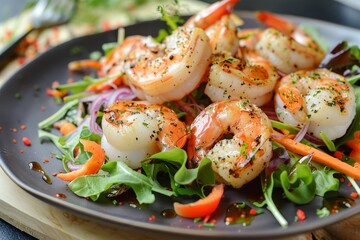 Wall Mural - Seafood salad with mixed greens