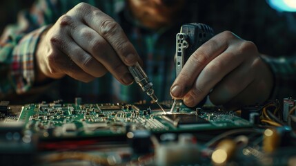 Canvas Print - Person working on a circuit board