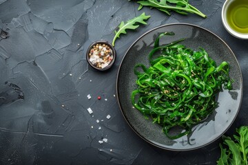 Canvas Print - Seaweed salad on dark plate