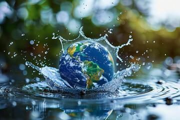 Wall Mural - saving water and world environmental protection concept. eearth, globe, ecology, nature, planet conc