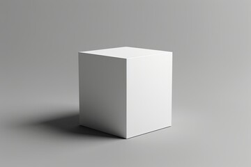 Poster - A single, clean, white cube sits on a gray surface. Generative AI