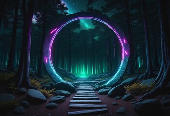 Wall Mural - Portal to the Otherworld: A Cosmic Gateway in a Dark Forest Setting