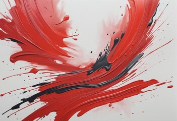 Wall Mural - Abstract red smudged graphite sketch on white canvas with artistic oil paint brush strokes
