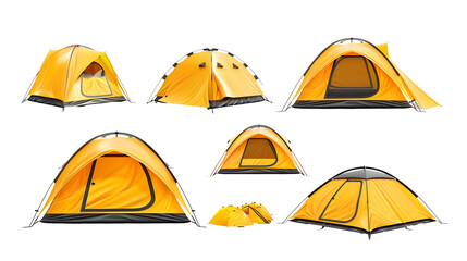 collection set of yellow camping tent isolated on transparent background
