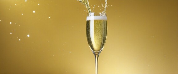 Celebrate in style with a sparkling champagne illustration on a festive gold background for Christmas and New Year celebrations