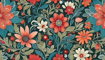 Wall Mural - Marvellously decorated fabric with a stylish fantasy flower motif