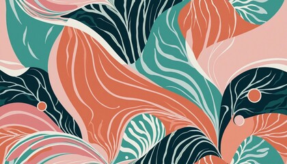 Wall Mural - Modern hipster art with a playful and colorful botanical theme, featuring organic shapes and seamless patterns in a vibrant and trendy design