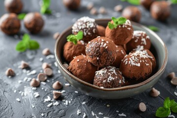 Sticker - Vegan truffles made with chickpeas peanuts and coconut chips Sugar free raw dessert Energy balls