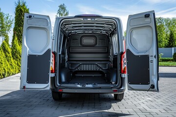 Back of a light commercial vehicle with open trunk