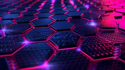 Poster - a cutting-edge 3d background with hexagonal patterns and dynamic neon highlights; futuristic aesthet