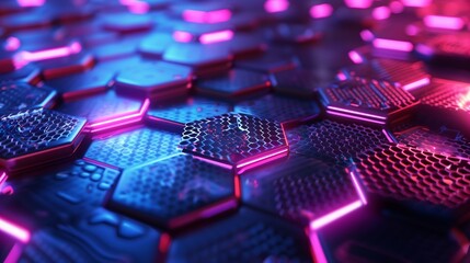 Poster - A cutting-edge 3D backdrop with hexagonal patterns and neon accents, creating a dynamic visual experience.