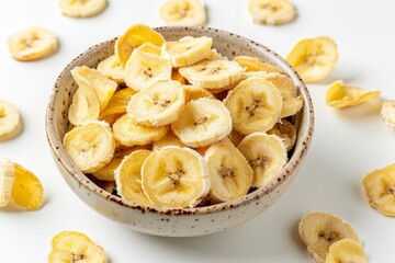Wall Mural - Banana slices on a white bowl background Healthy snack