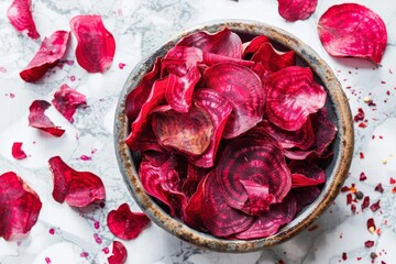 Wall Mural - Beet chips on marble background