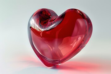 Poster - A stylized, minimal, red glass heart shape on a white background. The heart is glossy and reflective. Generative AI
