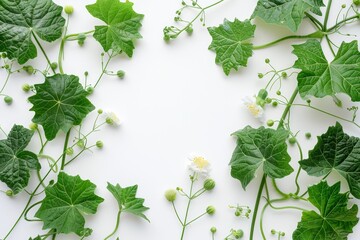 Sticker - Bitter gourd leaves and flowers on white background