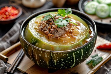Canvas Print - Bitter gourd soup filled with pork shiitake mushrooms goji and coriander