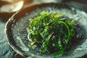 Wakame salad with green seaweed