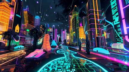 Poster - in a vr urban planning workshop, participants collaboratively design vibrant, futuristic cityscapes.