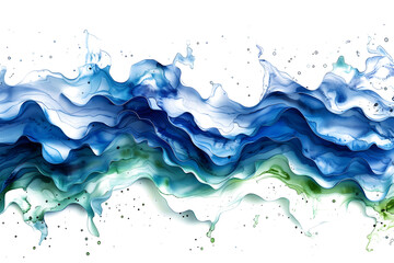 Wall Mural - Blue and green marbled watercolor paint stain on transparent background.