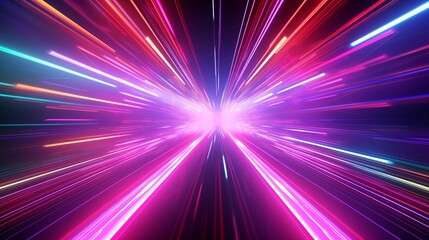 Neon lights speed tunnel background.