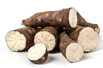 Poster - Yucca and cassava vegetables on a white background